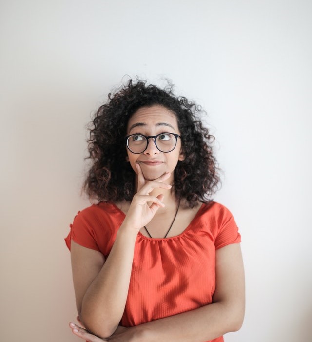 a photo of a woman thinking